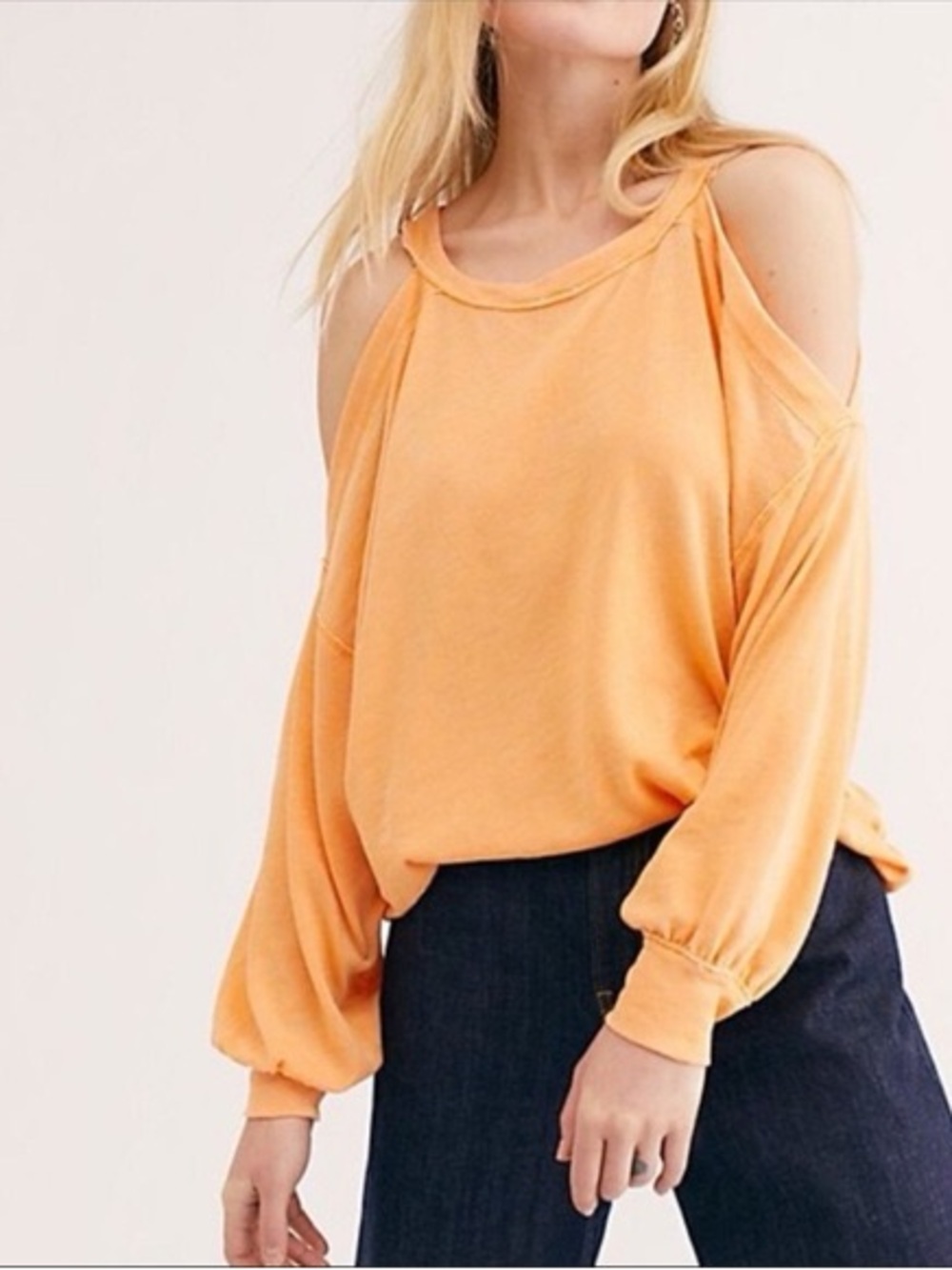 We The Free Chill Out Peach Cold-Shoulder Balloon Sleeve Top NWOT Size Large